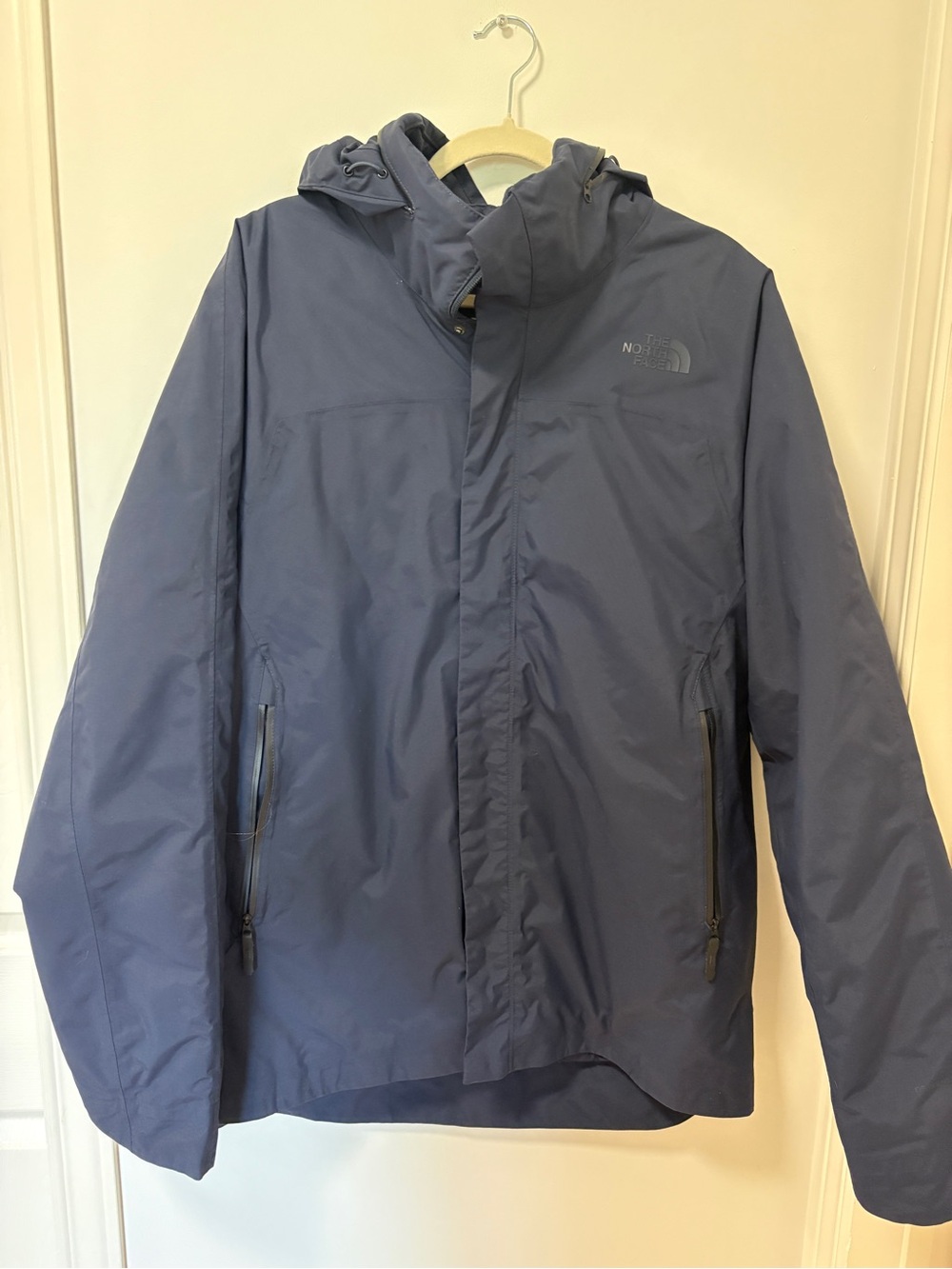 THE NORTH FACE Hooded Windbreaker Light Weight Outdoor Hiking jacket L Navy Blue